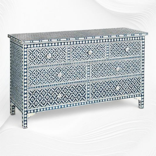 Navy Blue Bone Inlay Arctic Chest Of 7 Drawers 2