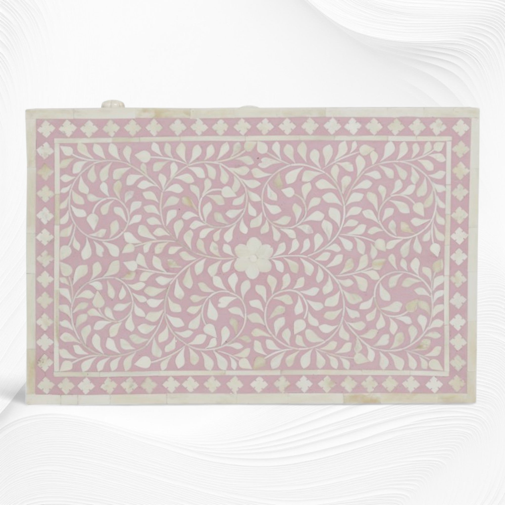 Bone Inlay Bedside Floral 1 Drawer 1 Door Blush Pink 2