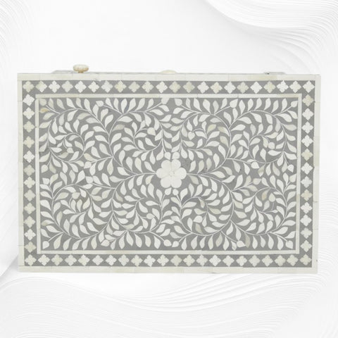Bone Inlay Bedside Floral 1 Drawer 1 Door Grey 3