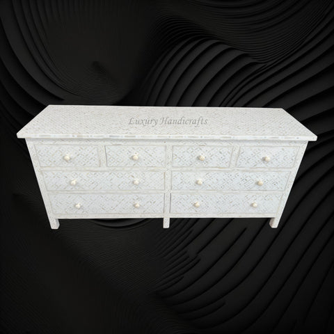 Bone Inlay Chest of 8 Drawer Geometric White 1