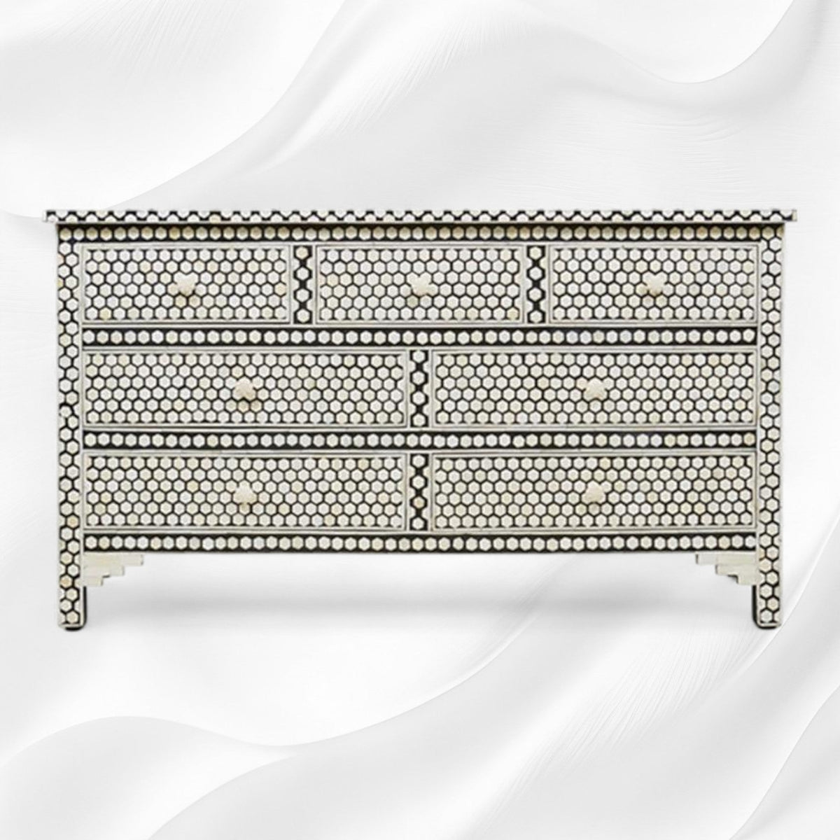 Bone Inlay Commode 7 Drawers Inverse Hexagon Black