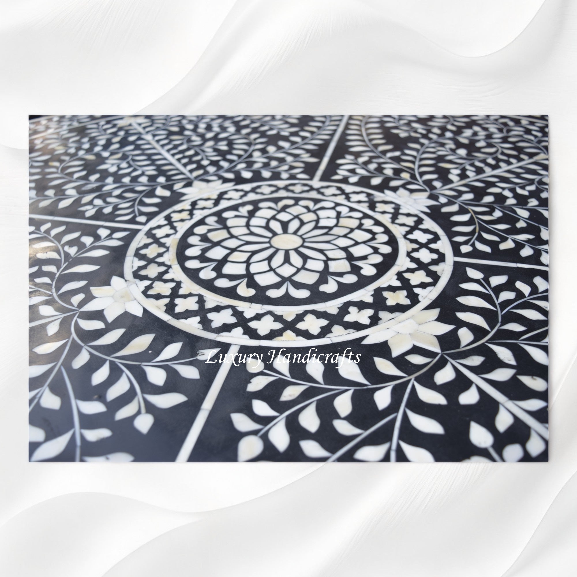 Bone Inlay Dining Table Flower Center Design Black 4