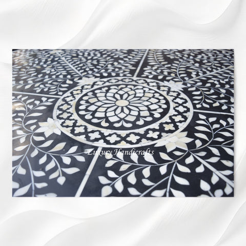 Bone Inlay Dining Table Flower Center Design Black 4