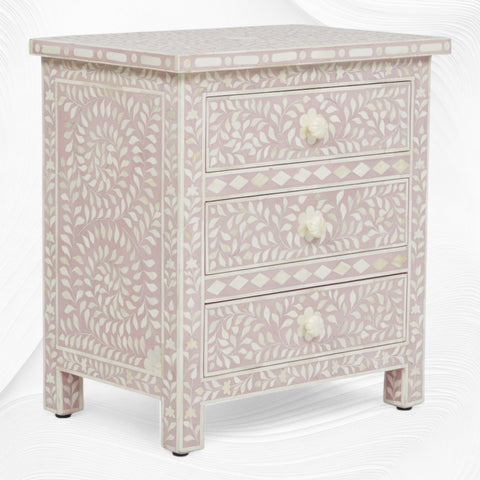 Bone Inlay Floral 3 Drawer Bedside Blush Pink 1