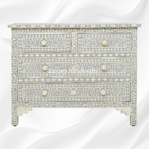 Bone Inlay Floral Chest Of 4 Drawer Grey 1