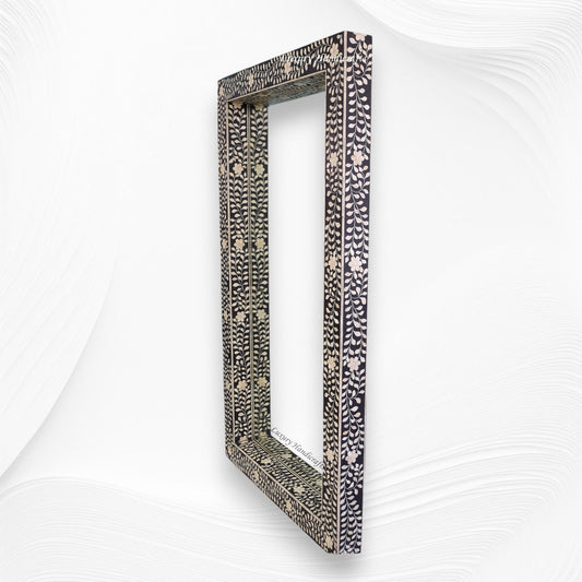 Black Bone Inlay Floral Floor Mirror 1