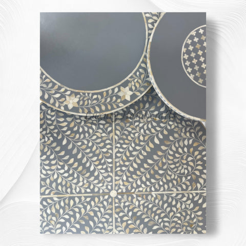 Bone Inlay Floral Nesting Table Set of 3 Grey 2
