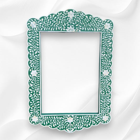 Bone Inlay Floral Scalloped Mirror Green 1