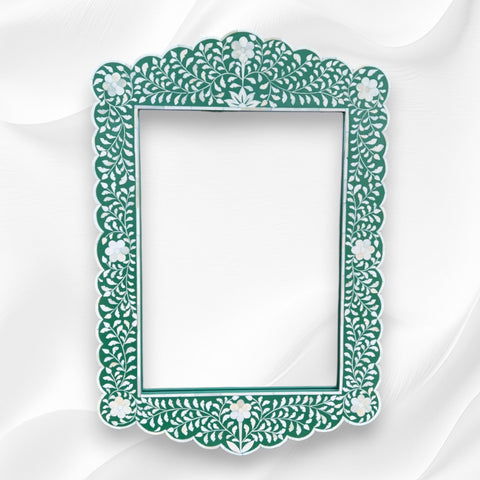 Bone Inlay Floral Scalloped Mirror Green 1