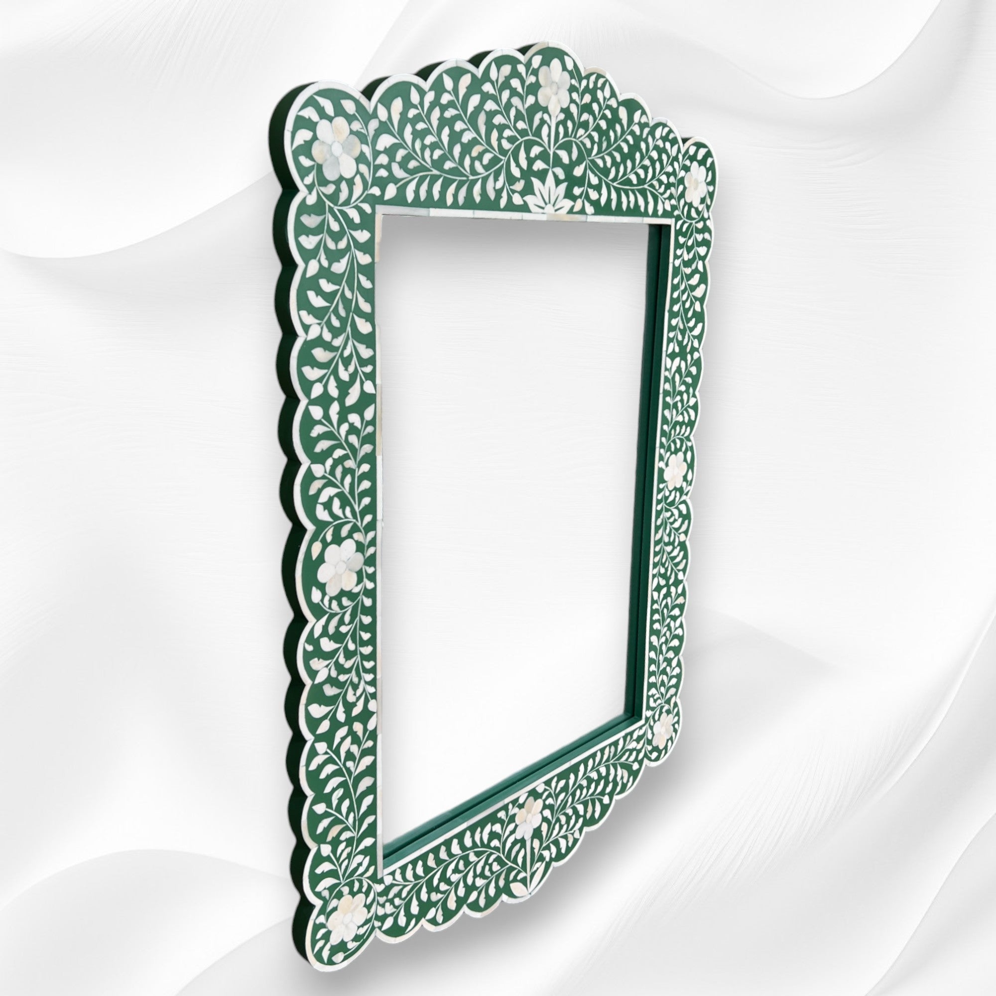 Bone Inlay Floral Scalloped Mirror Green 2