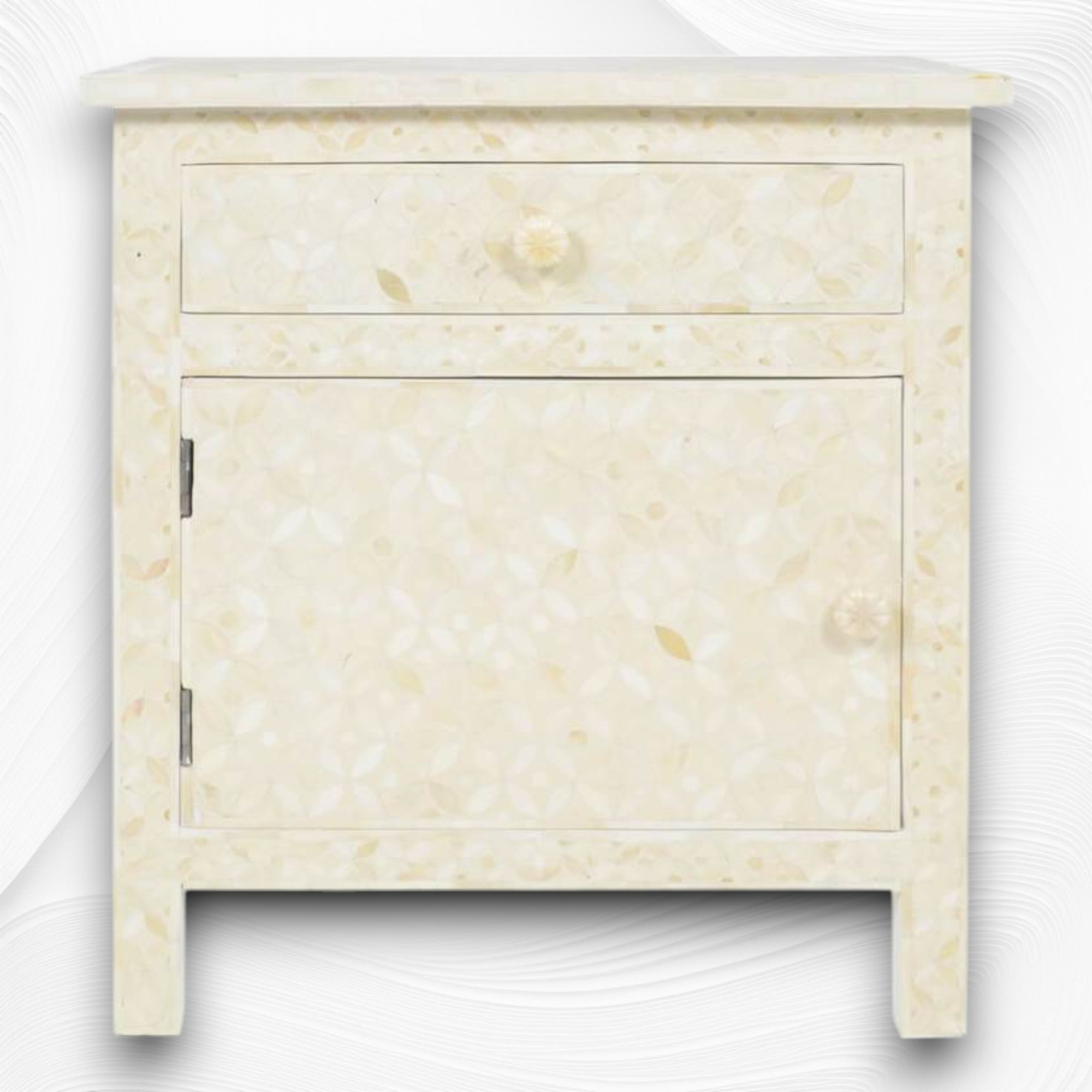 Bone Inlay Geometric Bedside 1 Drawer 1 Door Biege 1