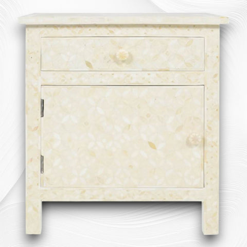 Bone Inlay Geometric Bedside 1 Drawer 1 Door Biege 1