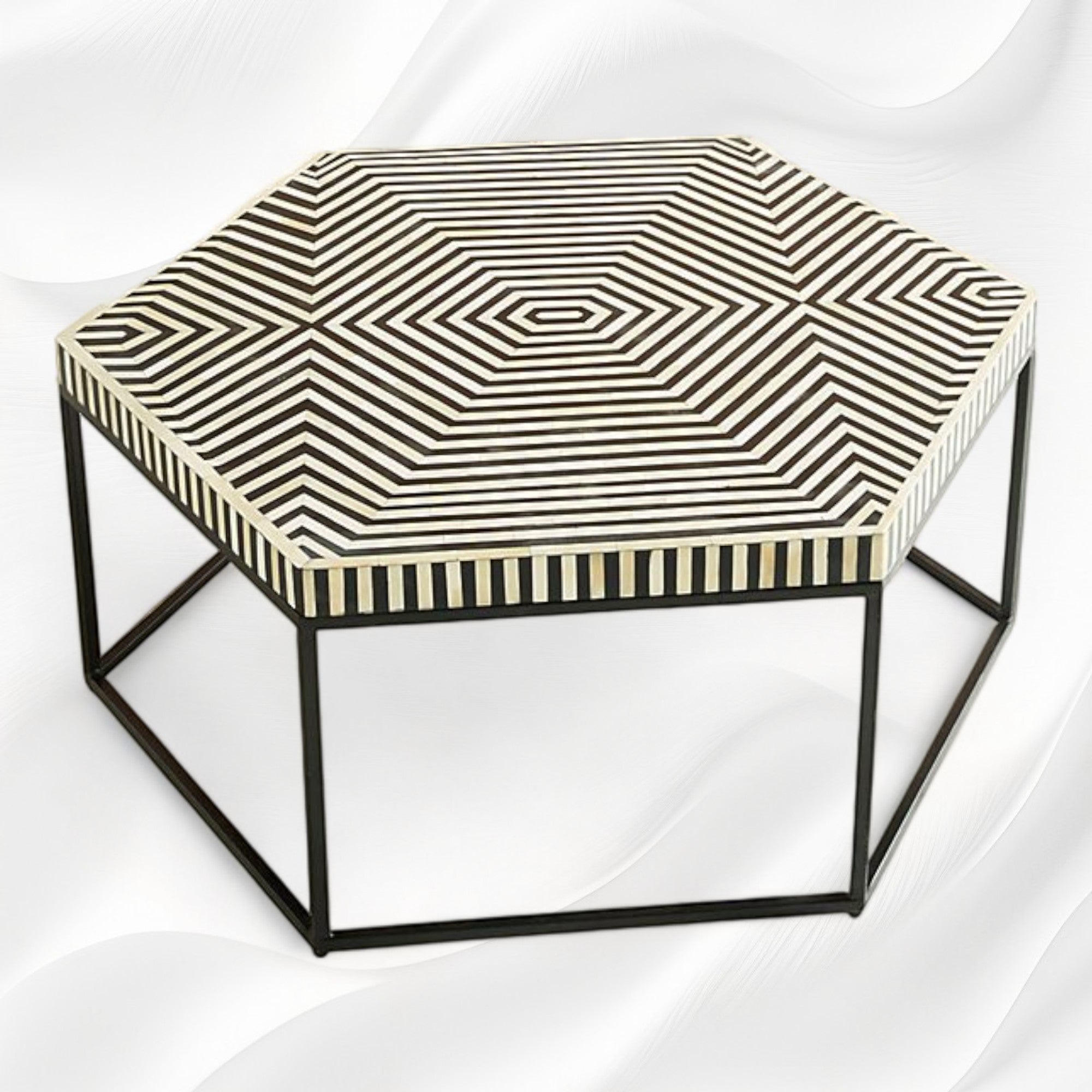 Bone Inlay Hexagonal Stripe Center Table Black 2