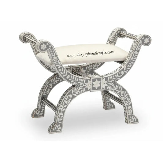 Bone Inlay Jenny Stool Floral Design Grey