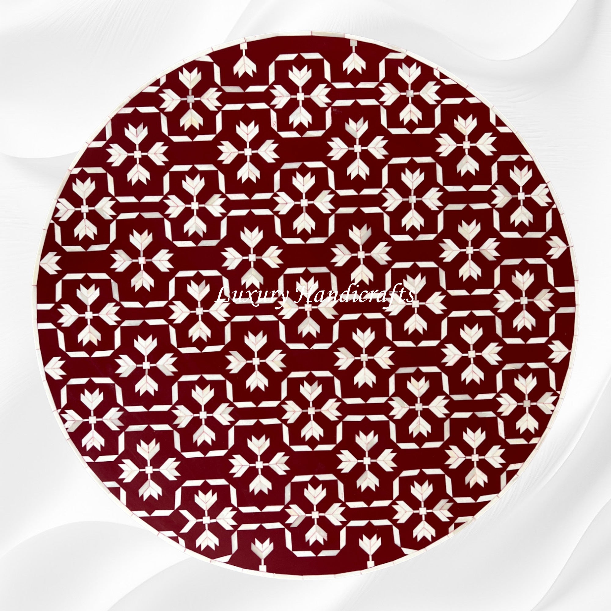 Bone Inlay Lotus Coffee Table Dark Red 2
