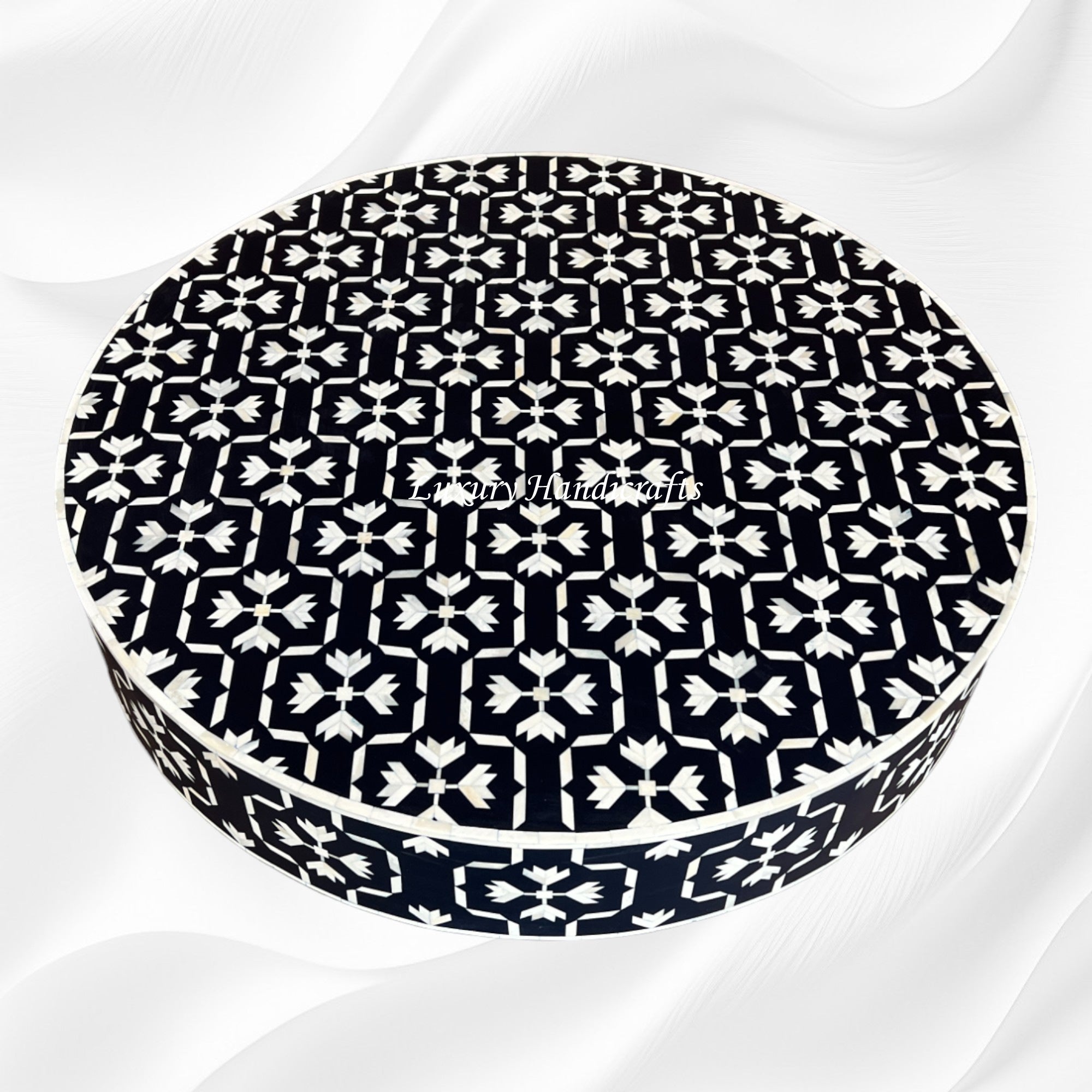 Bone Inlay Lotus Coffee Table Navy Blue 3