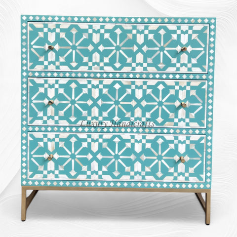 Bone Inlay Moroccan 3 Drawers Chest Green
