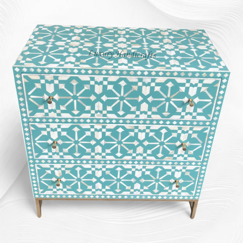 Bone Inlay Moroccan 3 Drawers Chest Green