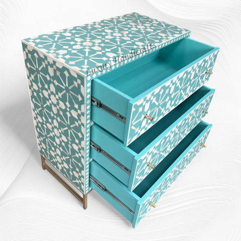 Bone Inlay Moroccan 3 Drawers Chest Green