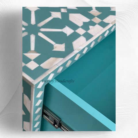 Bone Inlay Moroccan 3 Drawers Chest Green
