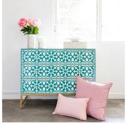 Bone Inlay Moroccan 3 Drawers Chest Green