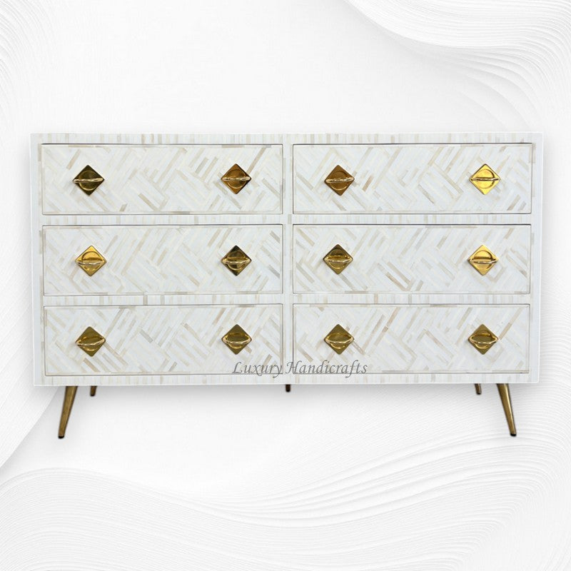 Bone Inlay Optical Chest 6 Drawers White 6