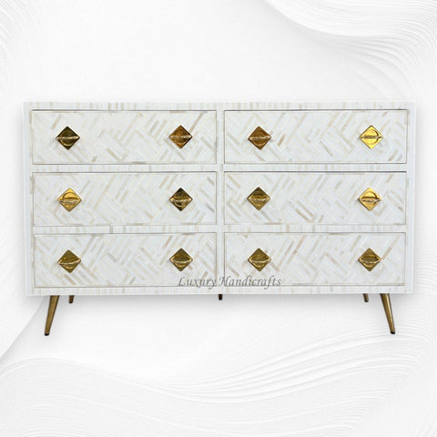 Bone Inlay Optical Chest 6 Drawers White 6