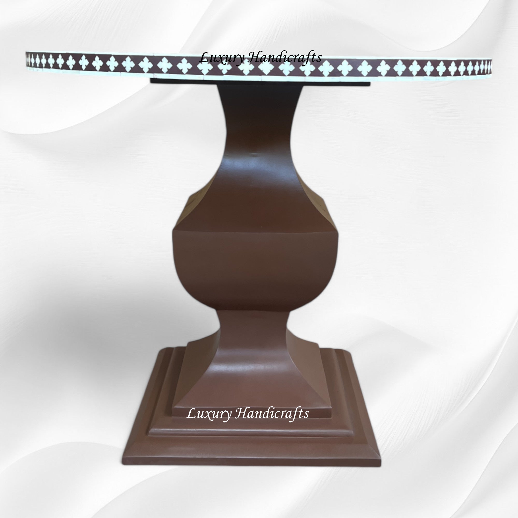 Bone Inlay Round Floral Dining Table Brown 2