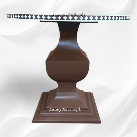 Bone Inlay Round Floral Dining Table Brown 2