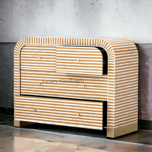 Waterfall Bone Inlay 4 Drawer Dresser Almond