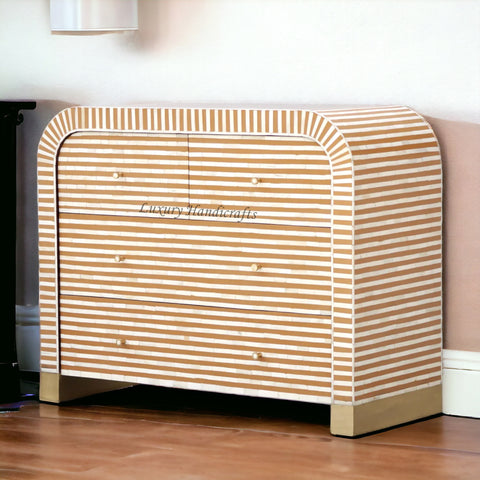Waterfall Bone Inlay 4 Drawer Dresser Almond