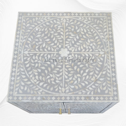 Bone Inlay Scroll Vine 2 Door Cabinet Grey 5