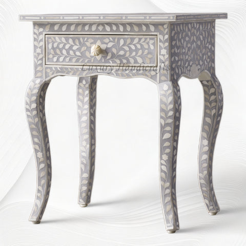 Bone Curved 1 Drawer Nightstand Grey