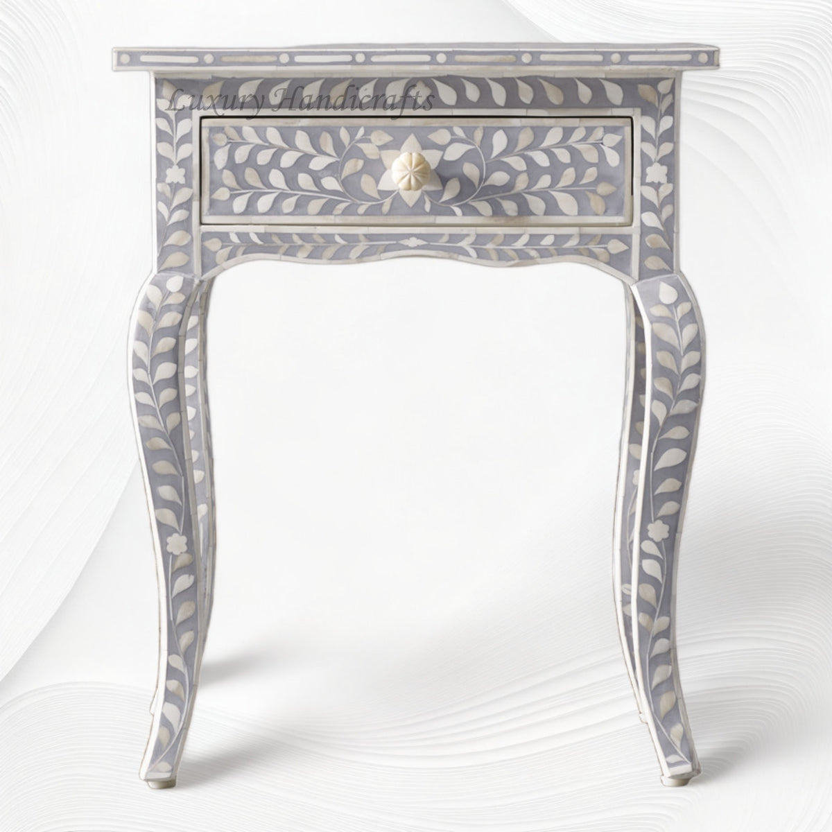 Bone Curved 1 Drawer Nightstand Grey