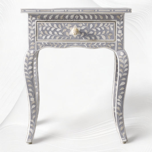 Bone Curved 1 Drawer Nightstand Grey