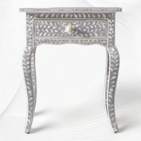 Bone Curved 1 Drawer Nightstand Grey