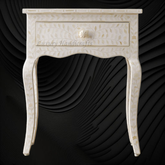 Bone Curved 1 Drawer Nightstand White