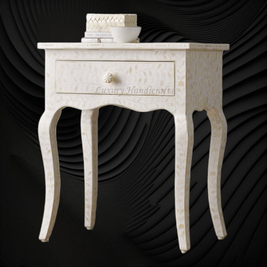 Bone Curved 1 Drawer Nightstand White
