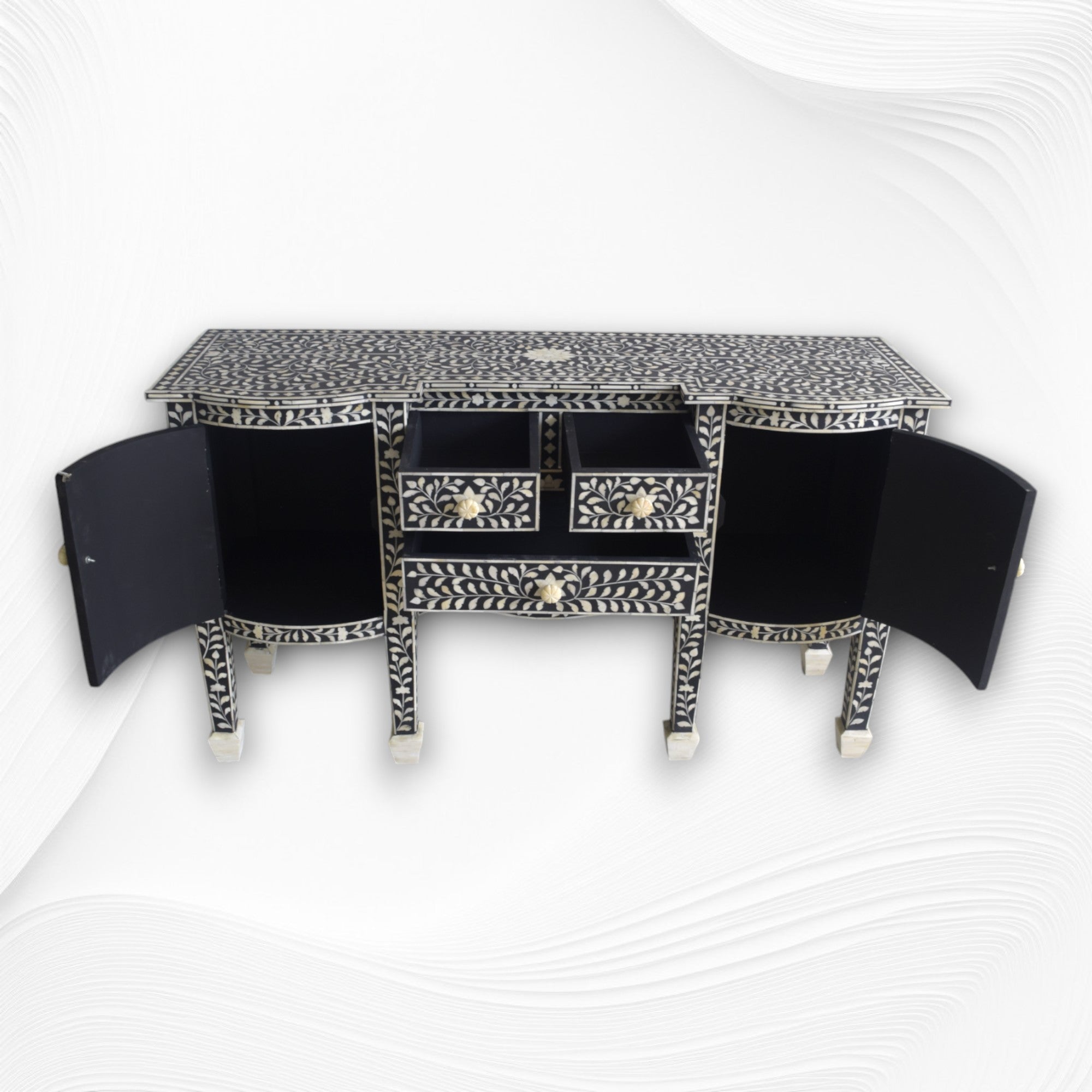 Bone Inlay Victorian Buffet Black 2