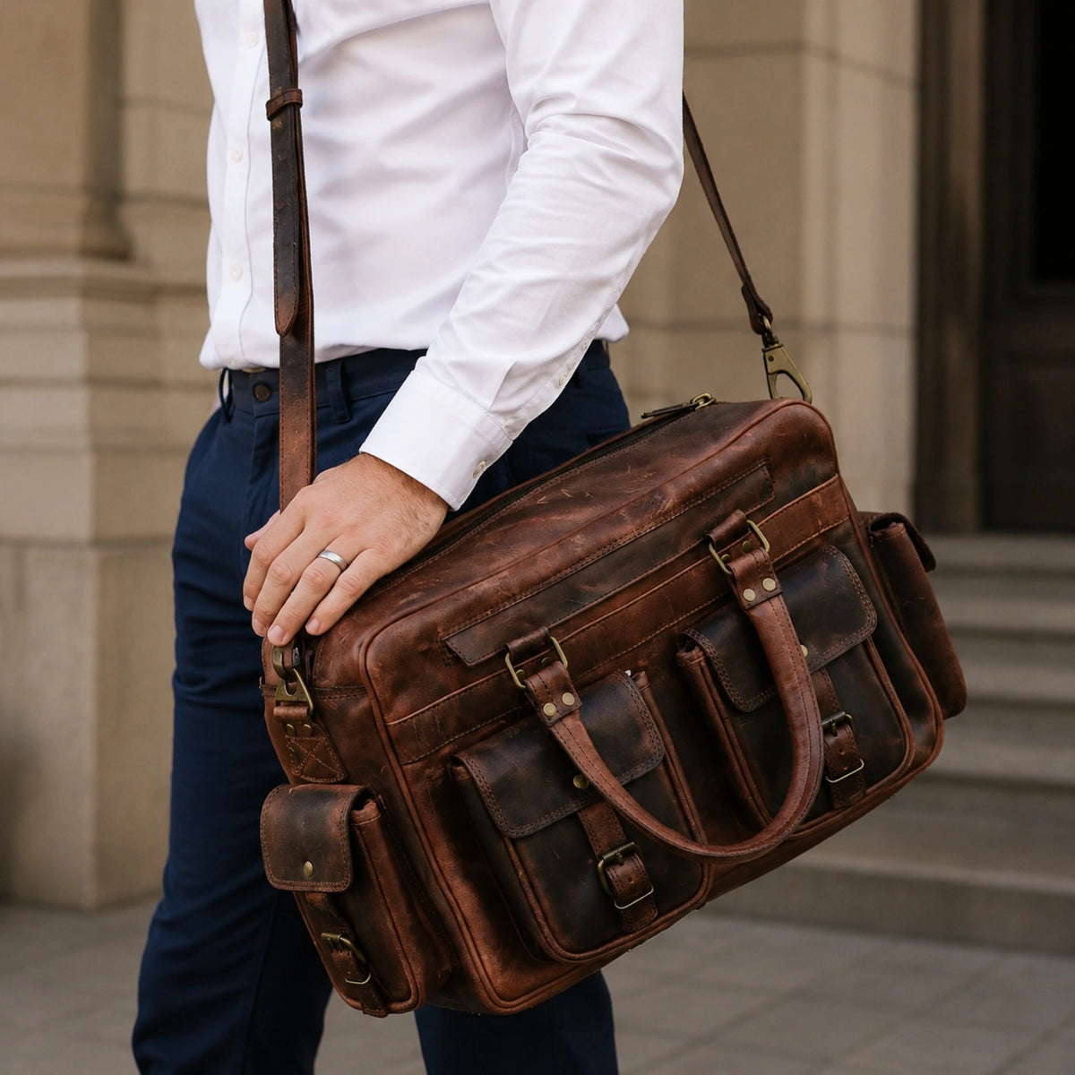 Brown Full Grain Leather Briefcase