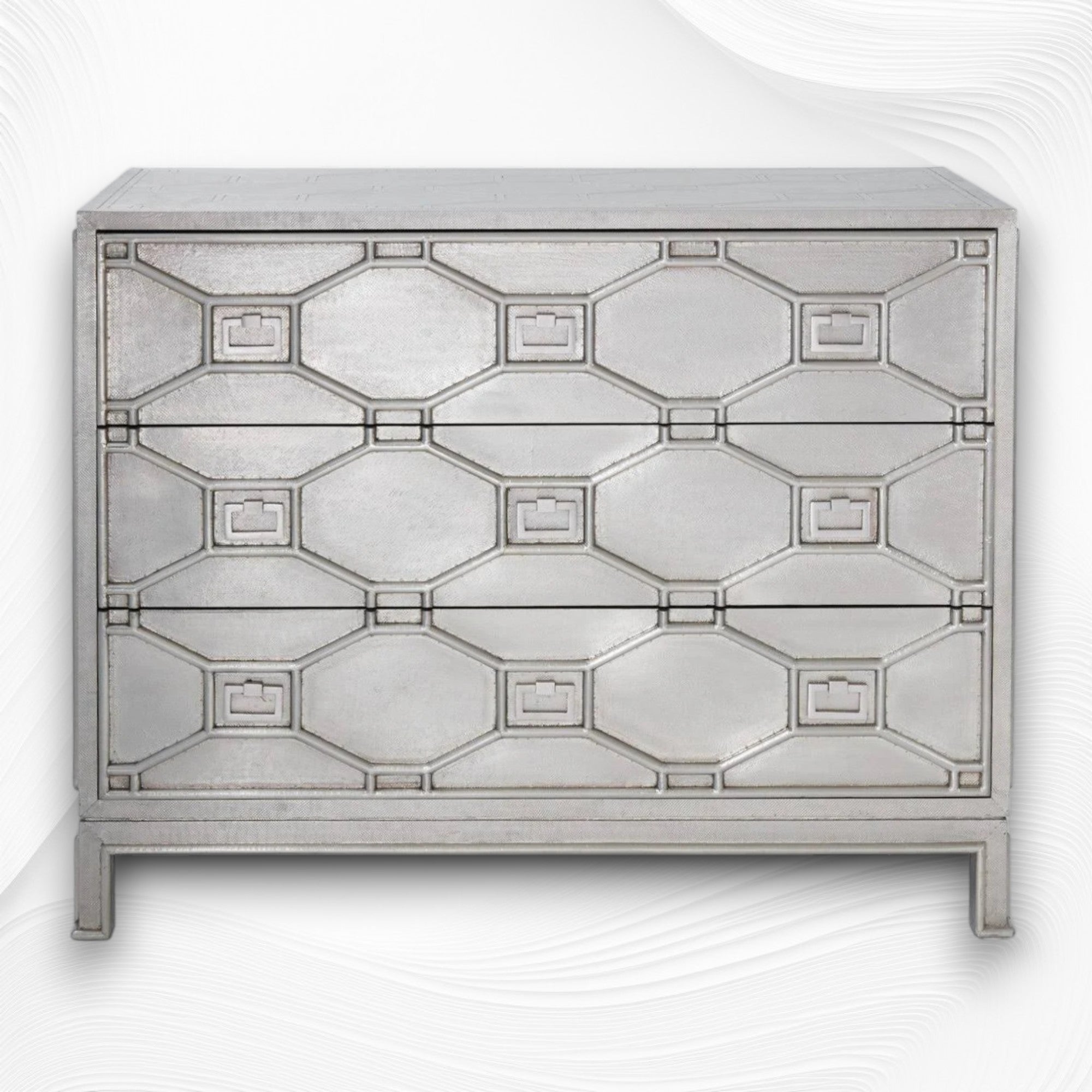 Chatham Hollywood Regency Silver Metal 3 Drawer Dresser 4