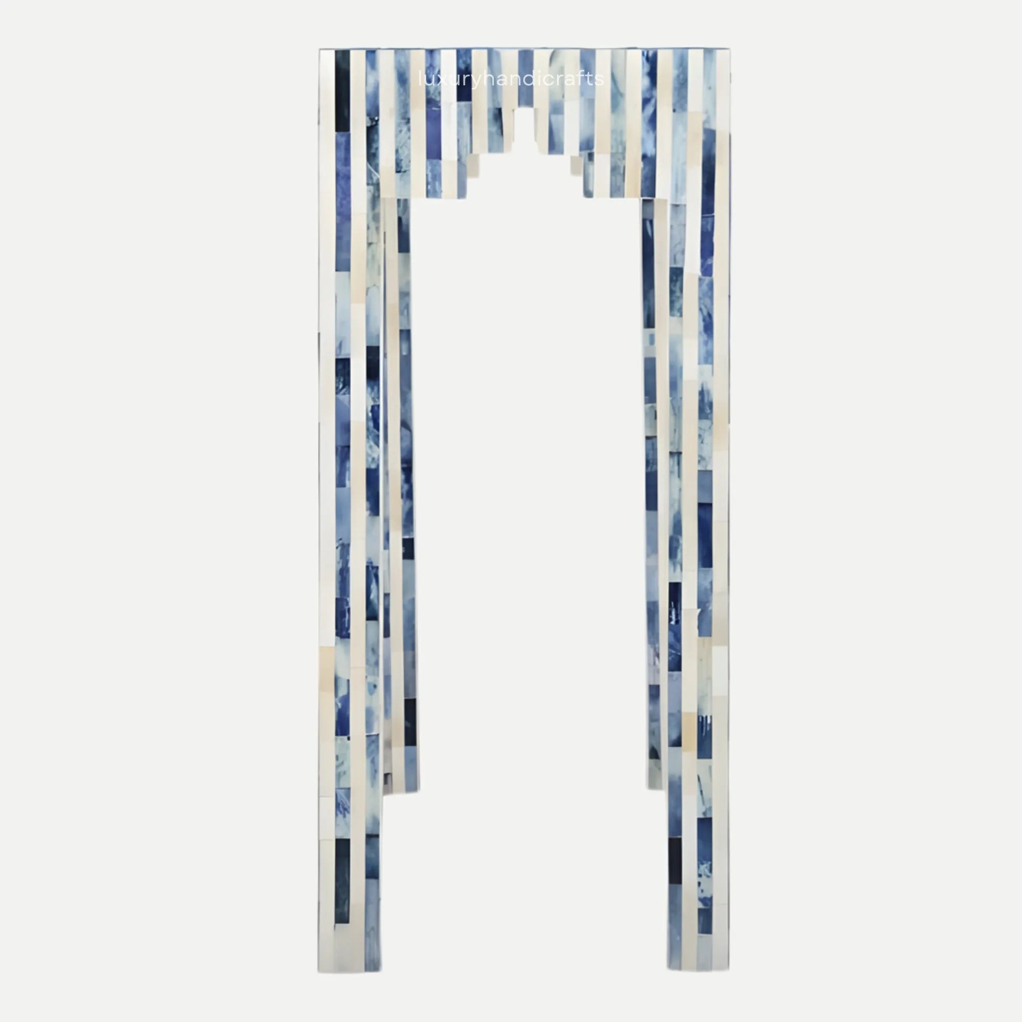 Scarf with blue and white striped pattern on a white background