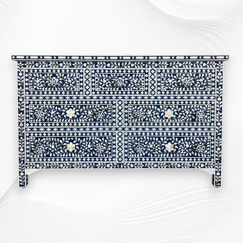 Dark Blue Mother of Pearl Inlay Chest Of 7 Drawers 6