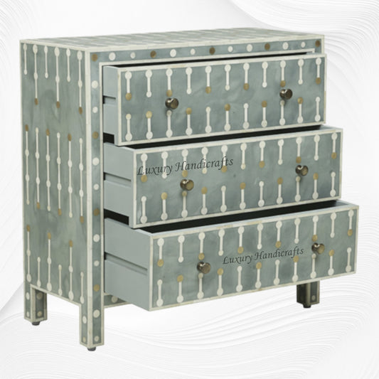 Dot Bone Inlay 3 Drawer Chest Light Green