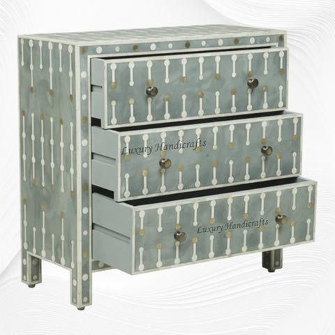 Dot Bone Inlay 3 Drawer Chest Light Green