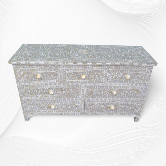 Dove Grey Mother Of Pearl Inlay Chest Of 7 Drawers Large 1