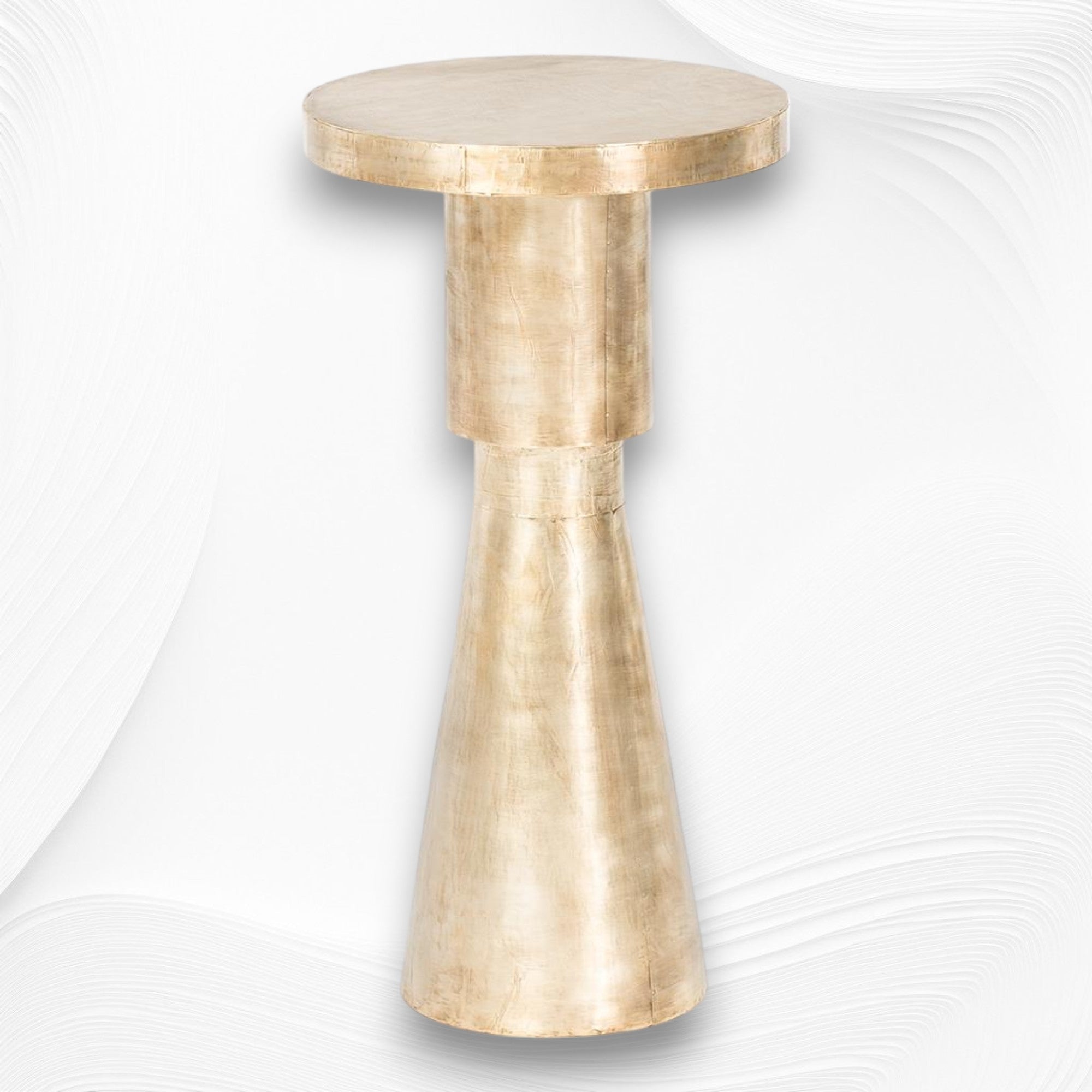 Embossed Brass Side Table Cylindrical Shape 1