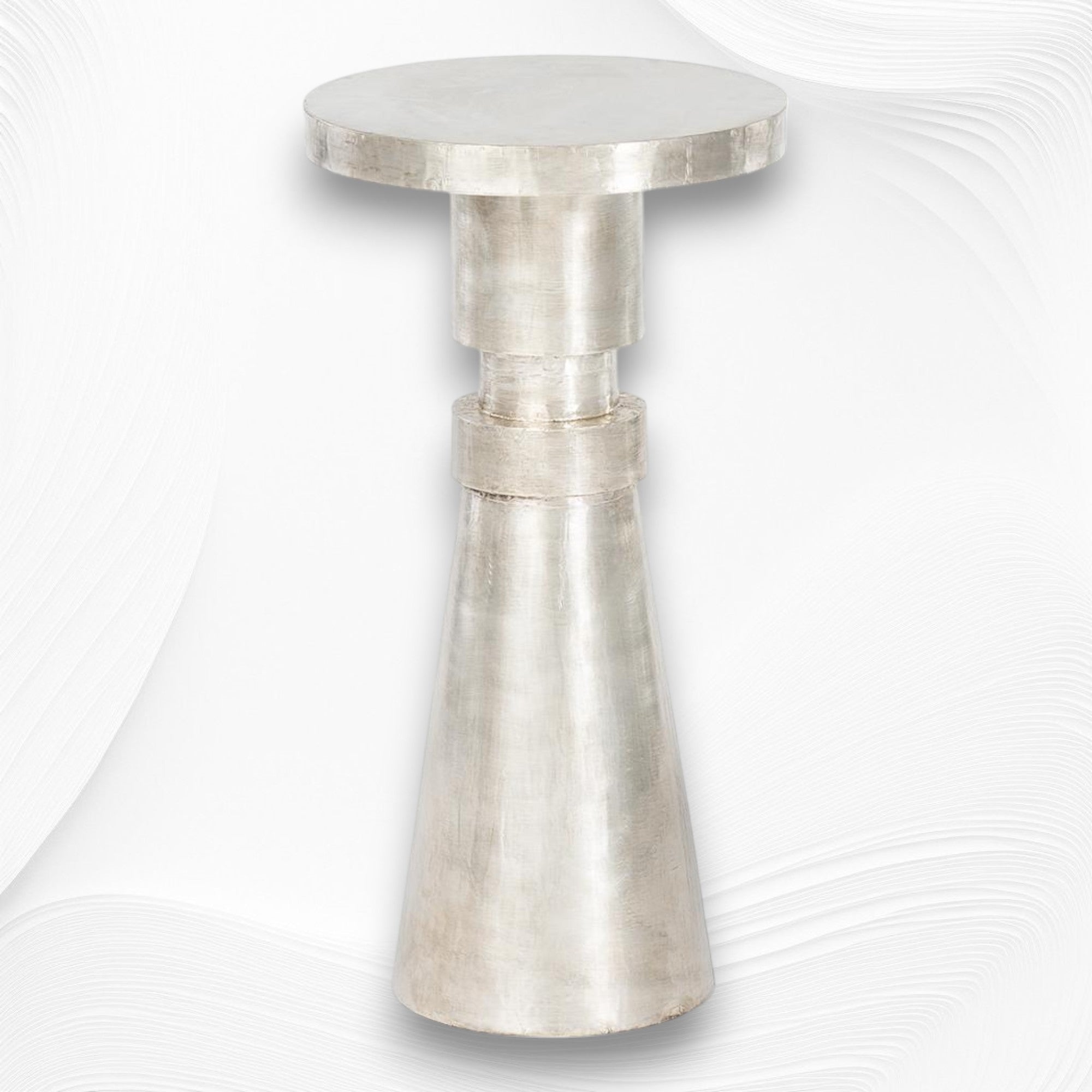 Embossed White Metal Side Table Cylindrical Shape 1