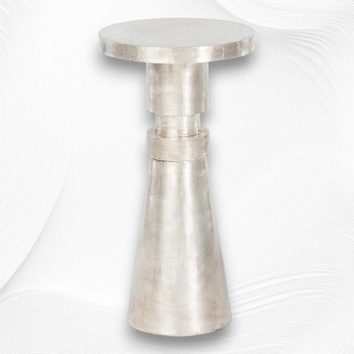 Embossed White Metal Side Table Cylindrical Shape 1