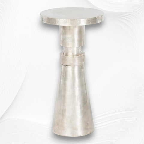 Embossed White Metal Side Table Cylindrical Shape 1